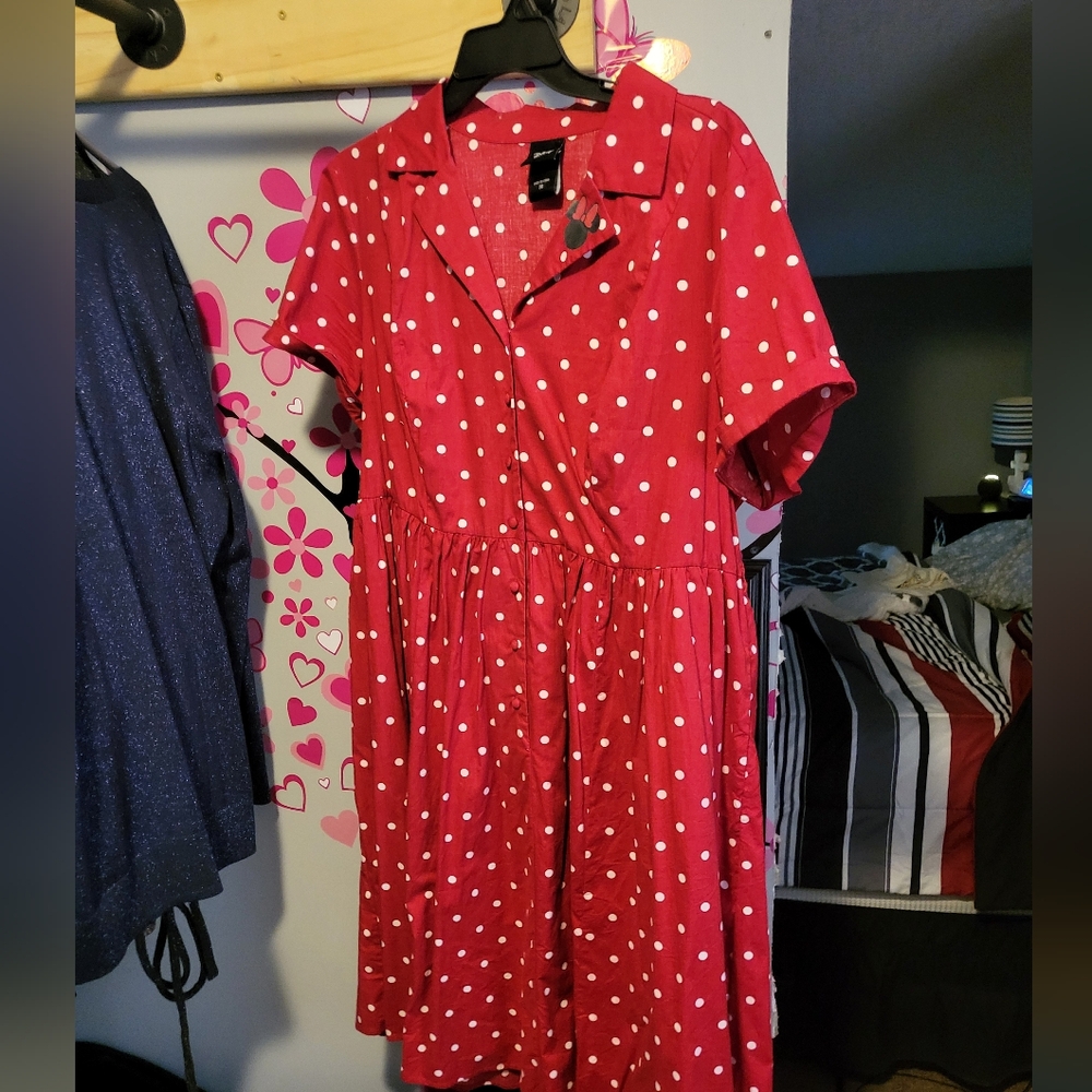 Disney Red and White Buttoned Dress